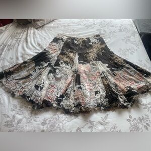 Vintage Brown Pink Patchwork Silk Cotton Skirt 12 Fairycore Goblincore Y2K Boho